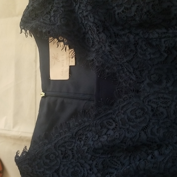 Gal Meets Glam Collection Navy Blue Lace Midi Sheath Dress - Picture 4 of 10